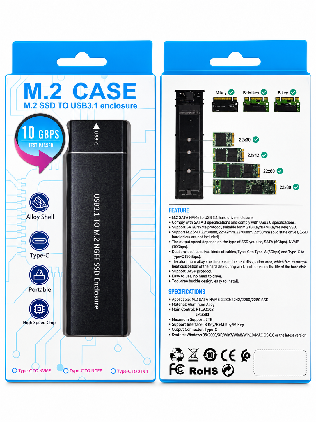 Boîtier externe SSD M.2 USB 3.1 Type-C – 10 Gbps
